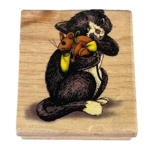 Mounted‎ Rubber Stamp Cat Toy Mouse Hug Friends Buddies No Ink